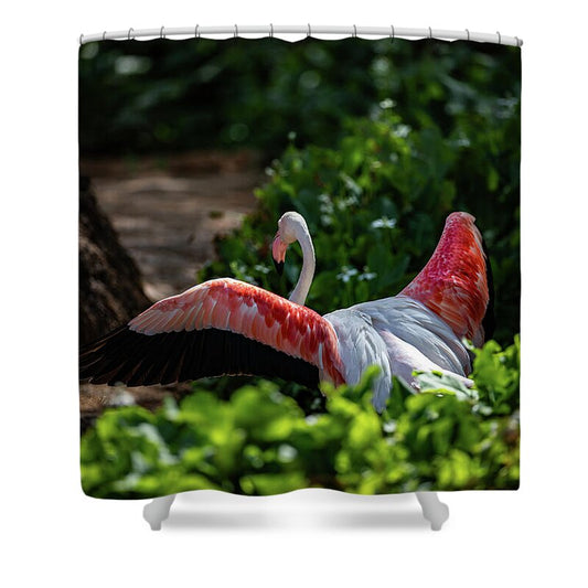 Reverse Fly Flamingo - Shower Curtain