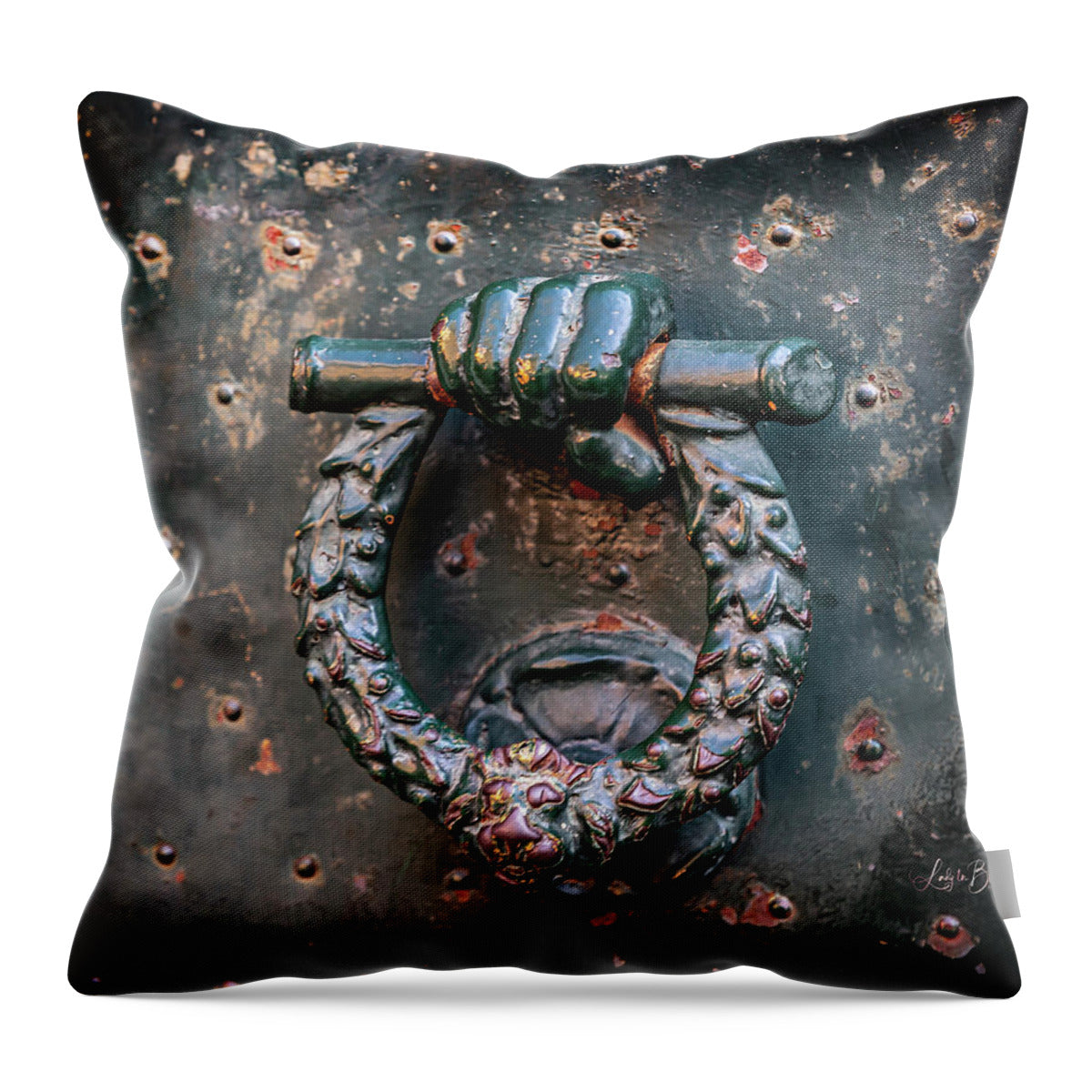 Weathered Door Knocker Italy - Throw Pillow