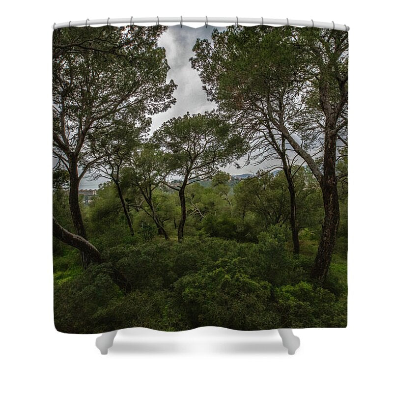 Hillside View from Spain Castle Gardens II - Shower Curtain