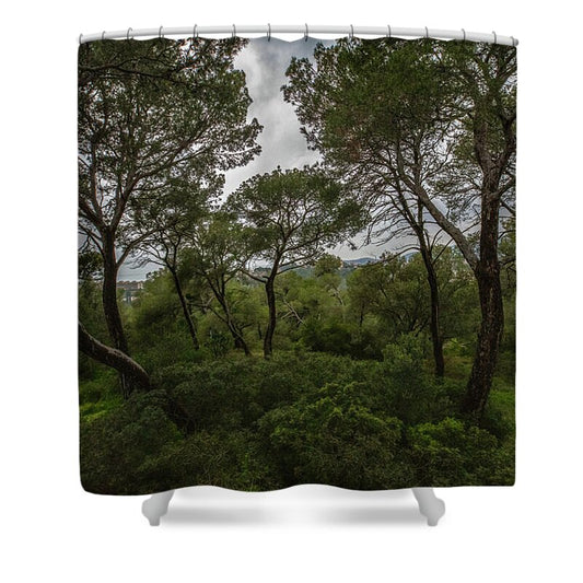 Hillside View from Spain Castle Gardens II - Shower Curtain